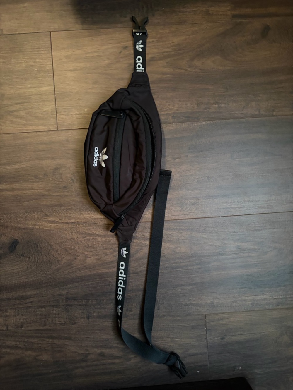 adidas Black Trefoil Sling Waist Pack with Logo Strap